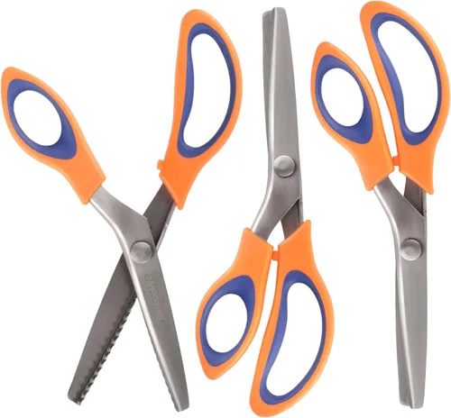 Miniatura 11 de JubileeYarn - Tijeras de entintar de grado profesional, acero inoxidable dentado de 9.5 pulgadas, color morado y naranja, 1 par