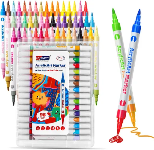 Marcadores de pintura acrílica, 96 colores, juego de marcadores acrílicos de doble punta de pincel, bolígrafos de pintura acrílica de dos colores