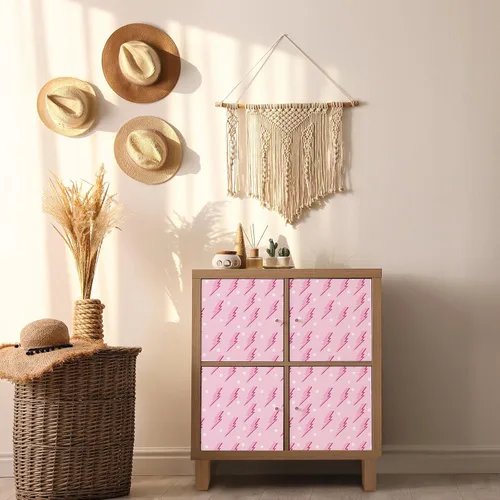 Miniatura 3 de Kosiz Preppy - Papel tapiz de despegar y pegar, papel tapiz extraíble rosa intenso, papel de dormitorio con relámpagos de color rosa, fondo