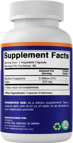 Miniatura 8 de Vitamatic Bacillus Coagulans Suplemento probiótico estable - Promueve la salud digestiva gastrointestinal - 60 cápsulas vegetales - Sobrevive a
