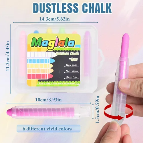 Miniatura 4 de 6 bolígrafos de tiza sin polvo, no tóxicos, lavables, de colores, para niños, lavables en húmedo, ideales para arte al aire libre y dibujo de pizarra