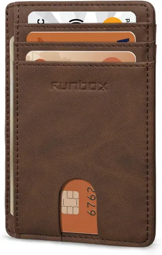 Miniatura 36 de RUNBOX Carteras de cuero minimalistas y delgadas con bloqueo RFID para bolsillo frontal, portatarjetas para hombres y mujeres, regalos para hombres