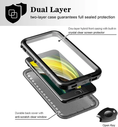 Miniatura 5 de SPORTLINK Funda impermeable para iPhone SE 3rd 2022/iPhone SE 2nd 2020/iPhone 7/8 - Carcasa completa a prueba de golpes y polvo con protector