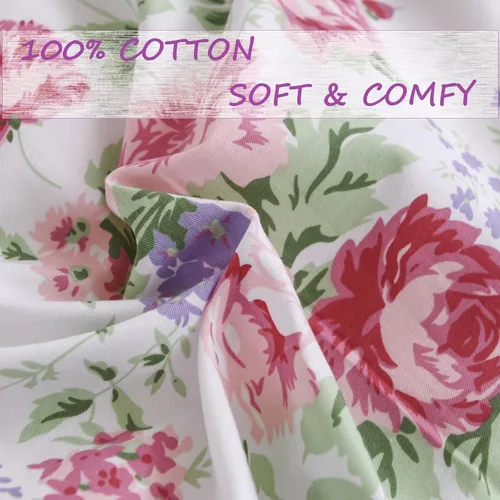 Miniatura 7 de Queen's House Juego de Sábanas Florales de Rosas Románticas de 4 Piezas Ropa de Cama Vintage Shabby Chic Estilo Campestre Francés Sábanas con Rosa