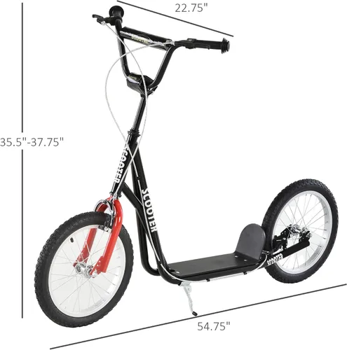 Miniatura 7 de Aosom Patinete para jóvenes, patinete para niños de 5 años en adelante, carga máxima 100 kg, con manillar ajustable, ruedas inflables de 16", frenos