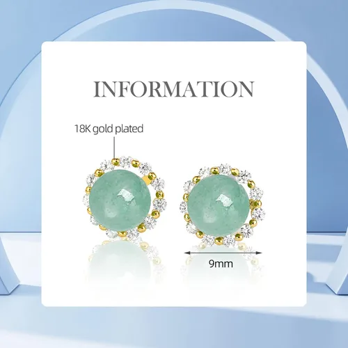 Miniatura 64 de Jade Earrings Studs,Green Jade Earrings for Women,925 Sterling Silver Earrings Studs for Sensitive Ears,Handmade Jade Earrings for Birthday