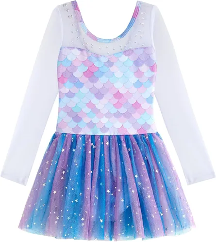 Miniatura 136 de EQSJIU Leotardo de baile de manga larga para niñas, vestido de ballet brillante con copo de nieve, tutú con falda tutú para niñas