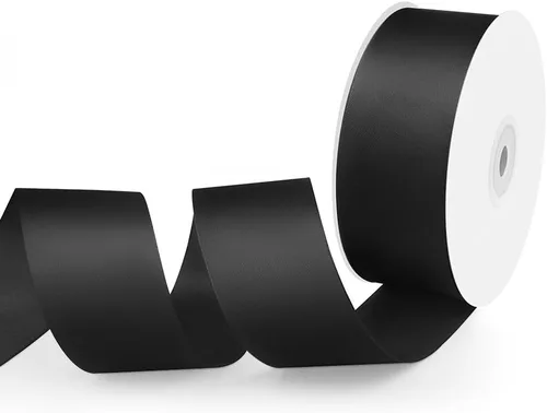 Cinta de tela de satén de 1-1/2 pulgadas de ancho x 50 yardas, cinta negra perfecta para lazos de bricolaje, guirnaldas, envoltura de regalos,