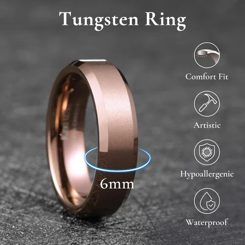 Miniatura 153 de King Will Anillo de boda de tungsteno para hombre, disponible en 15/64 a 25/64 de pulgada (6 a 10 mm), negro/plata, acabado mate, borde pulido
