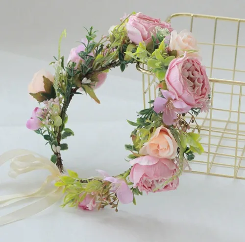 Miniatura 5 de DreamLily Corona de flores de camelias para niñas, para fotos de cumpleaños, corona de pelo, boda, festival, floral, XM11 (A-Blush)