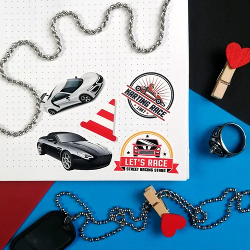 Miniatura 6 de BulbaCraft 100 calcomanías para autos de carreras, calcomanías y calcomanías de carreras, suministros de fiesta de autos de carreras, regalos
