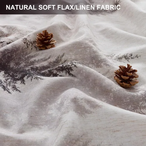 Miniatura 8 de ORTIGIA Cortina de ducha con diseño de bosque de montaña, tela de lino de mezcla pesada, árbol natural negro, cortina de baño de bosque brumoso, 60