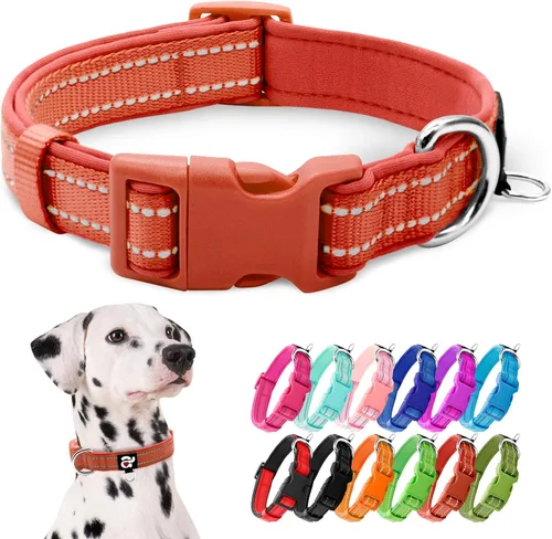 Miniatura 26 de azuza Collar reflectante para perro, de neopreno suave acolchado con anillo para etiqueta de identificación, ajustable para perros pequeños, azul