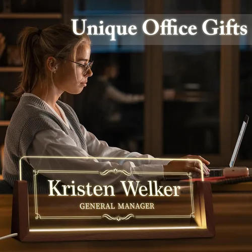 Miniatura 6 de Placa de nombre personalizada con luz para escritorio, placa de nombre personalizada para escritorio con logotipo, regalo de apreciación
