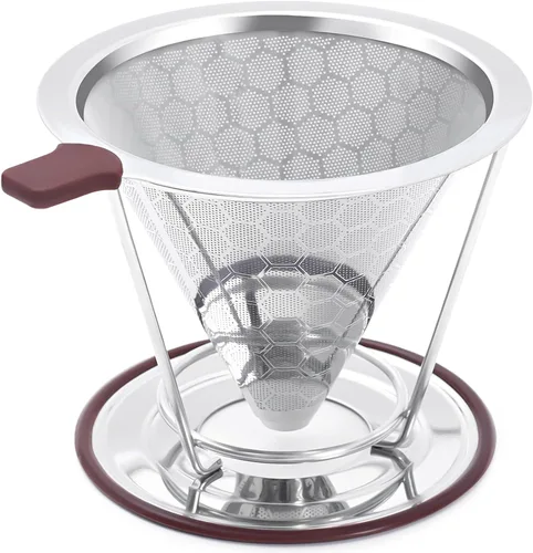 Gotero de café, Filtro de acero inoxidable MISETTO, fácil de limpiar, cafetera sin papel, filtro reutilizable, gotero cónico con taza extraíble