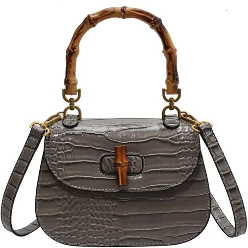 Bolso de mano de cuero artificial de bambú con asa superior para mujer, elegante bolso de noche, regalo para mujer, hecho a mano