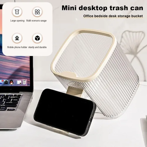 Miniatura 5 de VALINK Basurero transparente, papelera de acrílico transparente con soporte, estuche de almacenamiento multiusos para dormitorio, hogar, oficina