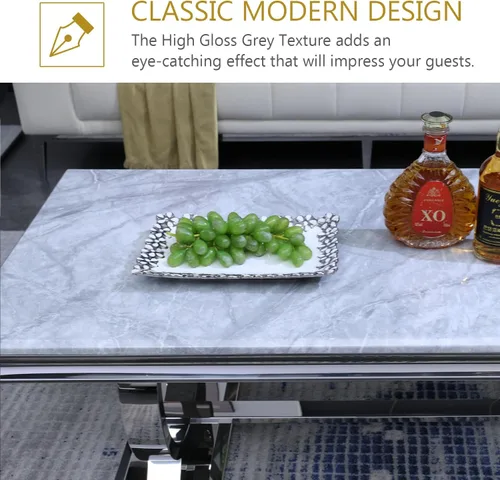 Miniatura 3 de Mesa de centro moderna, mesas de centro con pedestal de base en U plateadas para sala de estar, mesa de centro rectangular de 48 pulgadas en gris