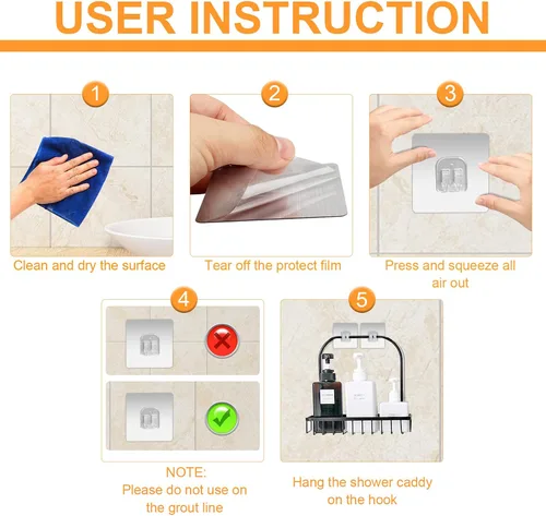 Miniatura 3 de YeeBeny Organizador de ducha de esquina con ganchos adhesivos para cesta de ducha, estante de baño, compatible con KINCMAX, SMARTAKE, JOMARTO