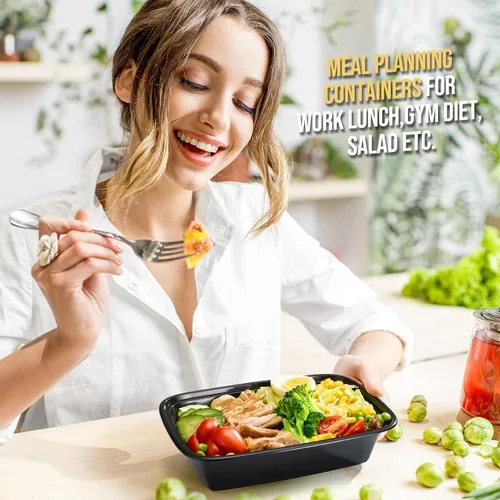 Miniatura 7 de 100 piezas (50 paquetes) 34 OZ Recipientes reutilizables para preparación de comidas con tapas, resistentes, a prueba de fugas y seguras