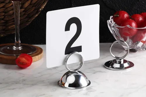 Miniatura 4 de New Star Foodservice Soporte para números de mesa con clip de anillo, soporte para tarjetas de lugar, 1.5 pulgadas, plateado, metal, juego de 12