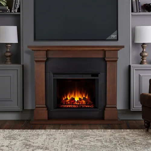 Miniatura 2 de Real Flame Callaway Chimenea eléctrica Grand de 63" con repisa en roble castaño, chimenea eléctrica independiente de gran tamaño para interiores