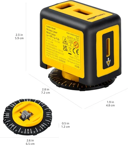 Miniatura 5 de Amazon Basics Nivel láser giratorio de 360 grados Clase II con 2 viales de burbuja retroiluminados extragrandes, 16 pies/192 pulgadas, amarillo/negro