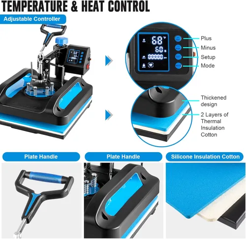 Miniatura 5 de Topdeep Pro Prensa de Calor 15x15 Pulgadas, Máquina de Prensa de Calor 5 en 1 con Prensa de Vaso de 30 OZ, Máquina de Prensado de Camisetas