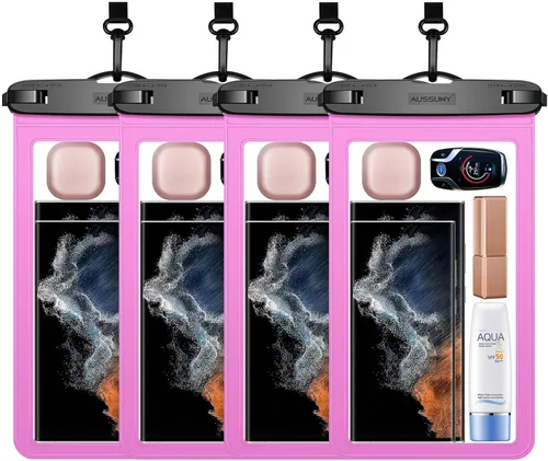 Miniatura 17 de Paquete de 4 fundas impermeables grandes para teléfono de 10.5" - Soporte transparente para celular bajo el agua - Bolsa seca universal a prueba