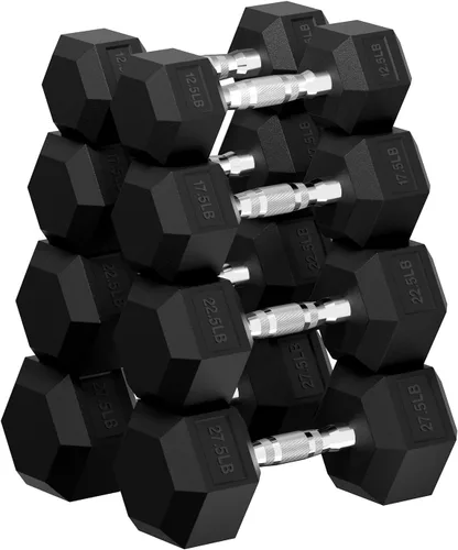 Miniatura 18 de HANDBODE Juego de mancuernas hexagonales de 45 a 640 libras, mancuernas de ejercicio y fitness con revestimiento de goma para gimnasio en casa
