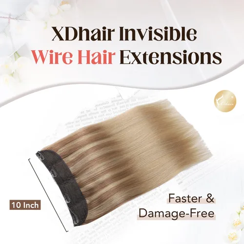 Miniatura 2 de XDhair Extensiones de cabello humano con alambre de 70 g, 14 pulgadas, balayage, color marrón dorado con rubio caramelo Remy, extensiones de cabello