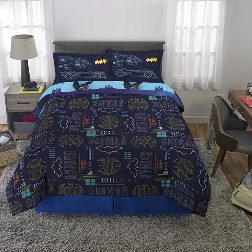 Miniatura 6 de Franco Ropa de cama súper suave para niños, juego de edredón y sábanas, 5 piezas, tamaño completo, Batman