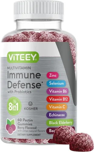 Viteey Gomitas multivitamínicas 8 en 1 Suplemento de apoyo inmunológico con probióticos - Potenciadores inmunológicos para adultos y adolescentes -