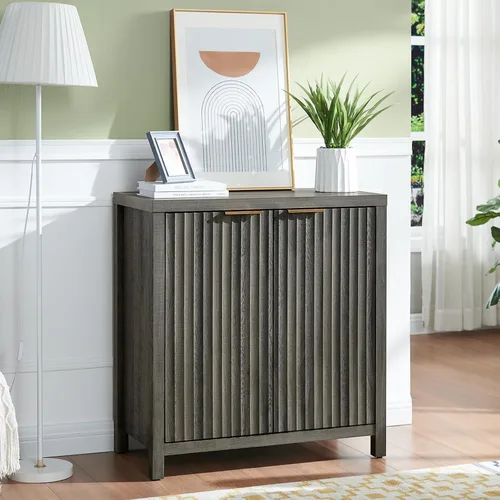 Miniatura 2 de Oakham Home Oxford - Armario de almacenamiento, aparador acanalado con estantes ajustables, consola moderna de acento Credenza, juego de 4