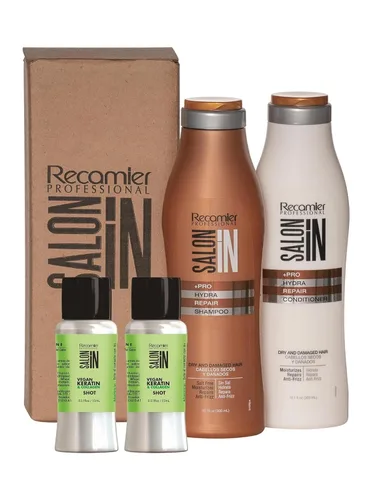 RECAMIER Champú sin sal Reparación y Ultra Hidratación Acondicionador Set de Tratamiento Capilar 10.1oz +2 Nano Keratina Shots