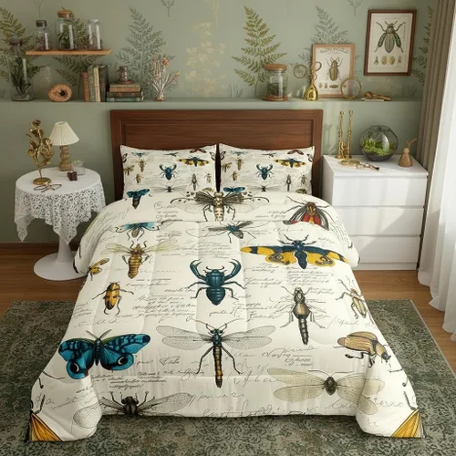 Miniatura 11 de Homewish Juego de edredón entomológico de insectos y polilla de mariposa, tamaño individual, juego de edredón entomológico de escarabajos