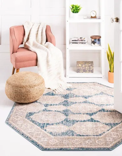 Unique Loom Lola Collection - Alfombra de área, negrita (octágono de 5 pies 1 pulgada, azul/azul claro)