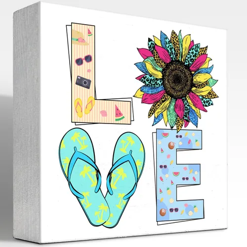 Miniatura 17 de Decoración de escritorio de verano, Beaches Bozze and Besties Retro Sunset de madera de doble cara para decoración de escritorio, caja de madera