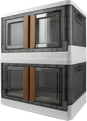 Caja de almacenamiento, gabinete de plástico, capacidad de 8.4 galones (32L por una), 2 unidades, caja plegable con tapas, cajón plegable,