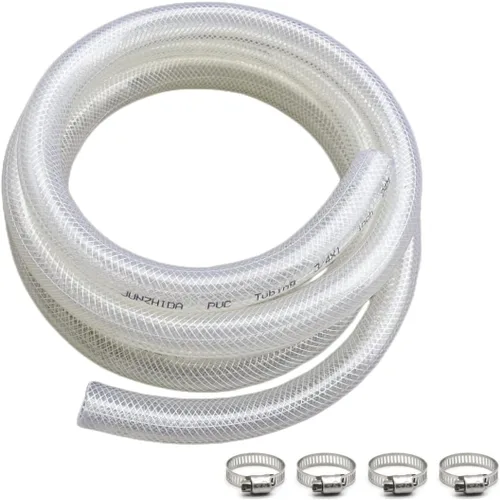 Tubo de vinilo de PVC transparente trenzado de alta presión de 3/4" DI x 1" DE - 50 ft, tubo flexible, manguera reforzada de servicio pesado, libre