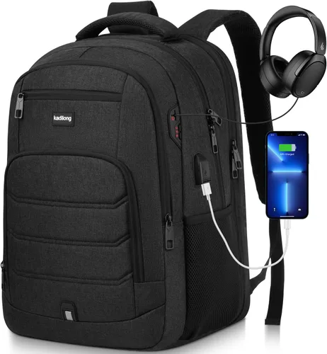 kadilong Mochila para laptop para hombre, mochila escolar para adolescentes, niños, viajes de negocios, bolsa antirrobo con puerto de carga USB,