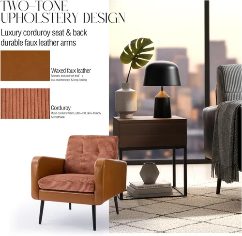 Miniatura 5 de Cómoda silla decorativa para sala de estar, silla de lectura moderna de mediados de siglo, con patas de metal, sillón tapizado para dormitorio