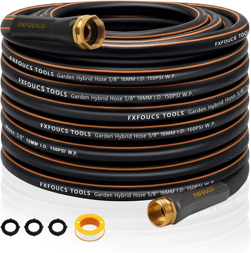 Miniatura 12 de Manguera de jardín resistente, manguera híbrida flexible y ligera de 5/8 pulgadas con presión de estallido de 600 PSI, mango giratorio y accesorios