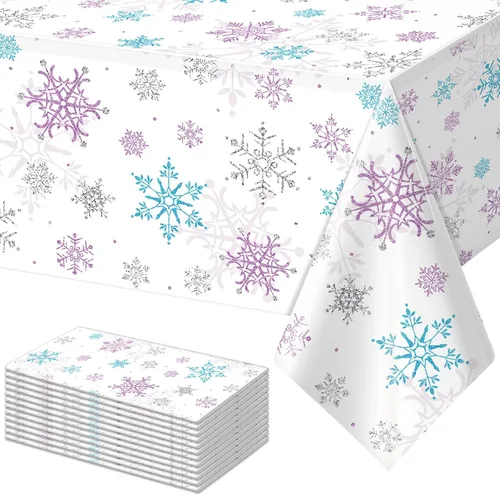 Miniatura 27 de 3 Piezas Decoraciones de Mantel de Fiesta de Plástico con Copos de Nieve de Navidad, Cartel de Fondo Navideño Azul con Copo de Nieve Blanco Cubierta