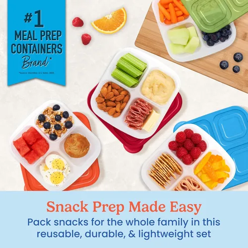 Miniatura 2 de Bentgo Easyboxes - Juego de 8 piezas de contenedores de aperitivos de 4 compartimentos con 4 bandejas y 4 tapas personalizadas para mantener