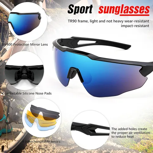 Miniatura 3 de FEISEDY Gafas de sol deportivas, con 5 lentes para hombres y mujeres, TR90 ligeras, béisbol, ciclismo, motocicleta, correr, golf, B2940
