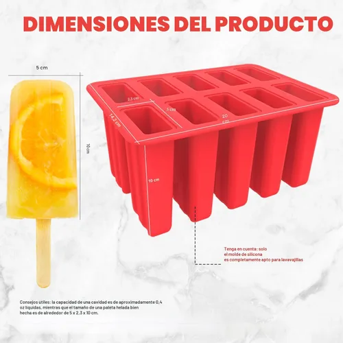 Miniatura 4 de Miaowoof Moldes caseros para paletas de hielo, fabricante de paletas de hielo de silicona de 10 cavidades sin BPA, con 50 palitos, 50 bolsas, 10 Rojo