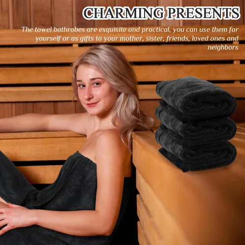 Miniatura 26 de 4 toallas envolventes para mujer, bata de spa con cierre ajustable, parte superior elástica, envoltura ligera para baño y ducha