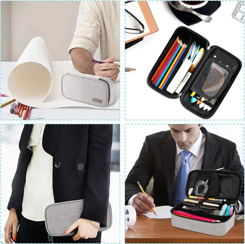 Miniatura 6 de Estuche para lápices de gran capacidad, bolsa de tela Oxford, bolsa de almacenamiento para rotuladores de lápices, soporte para papelería para Gris