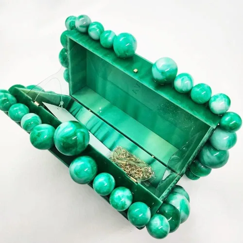 Miniatura 5 de TAYASH Bolso acrílico de noche para mujer, bolso de mano de mármol con purpurina para boda, cóctel, fiesta, baile de graduación (color verde)